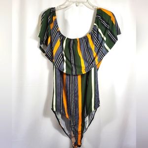 Ups & Downs green blue orange stripe bodysuit   women's 2X  #1505
